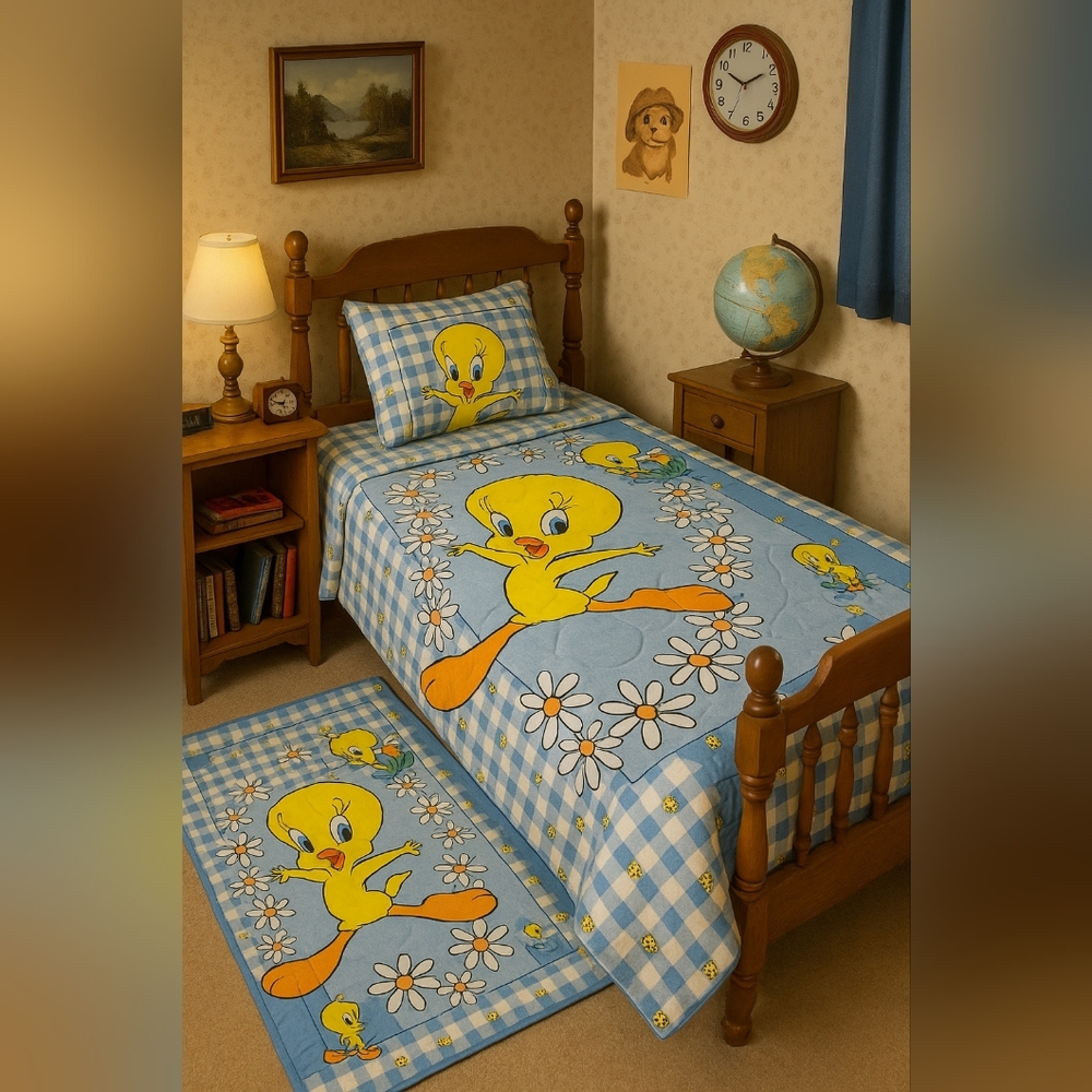 Vintage 1998 Tweety Bird Blue Bedding Set